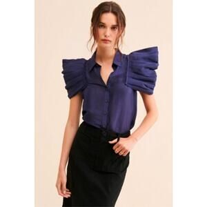 Aureta for Anthropologie Linen And Silk Puff Sleeve Top